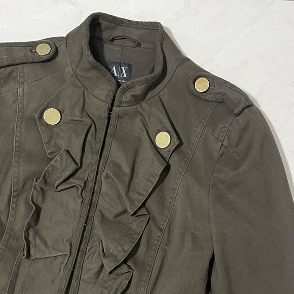 Armani Exchange Sage Green Military Style Ruffle Front Jacket Size Small Preppy - Picture 3 of 6